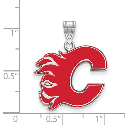 Sterlingsilber Rhodiniert Nhl Logoart Calgary Flames Buchstabe C Groß Emailliert Anhänger