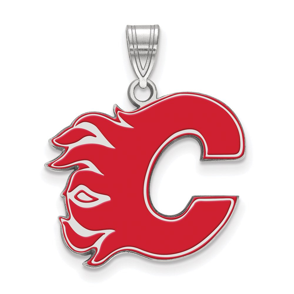 Sterlingsilber Rhodiniert Nhl Logoart Calgary Flames Buchstabe C Groß Emailliert Anhänger