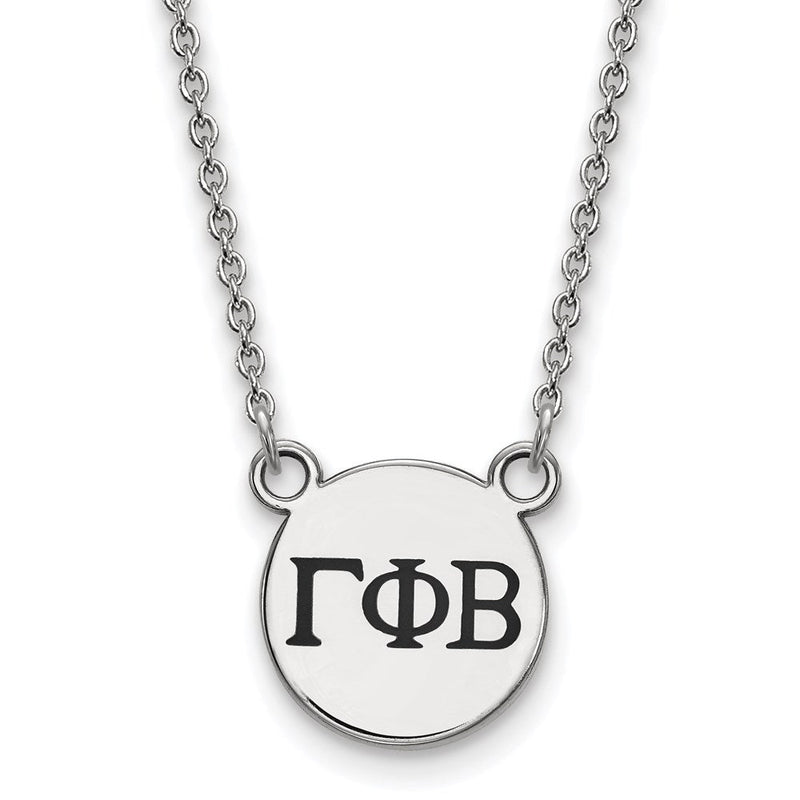 Sterlingsilber Rhodiniert Logoart Gamma Phi Beta Sorority Greek Buchstaben Klein Schwarz Emaille Anhänger 18 Zoll Halskette