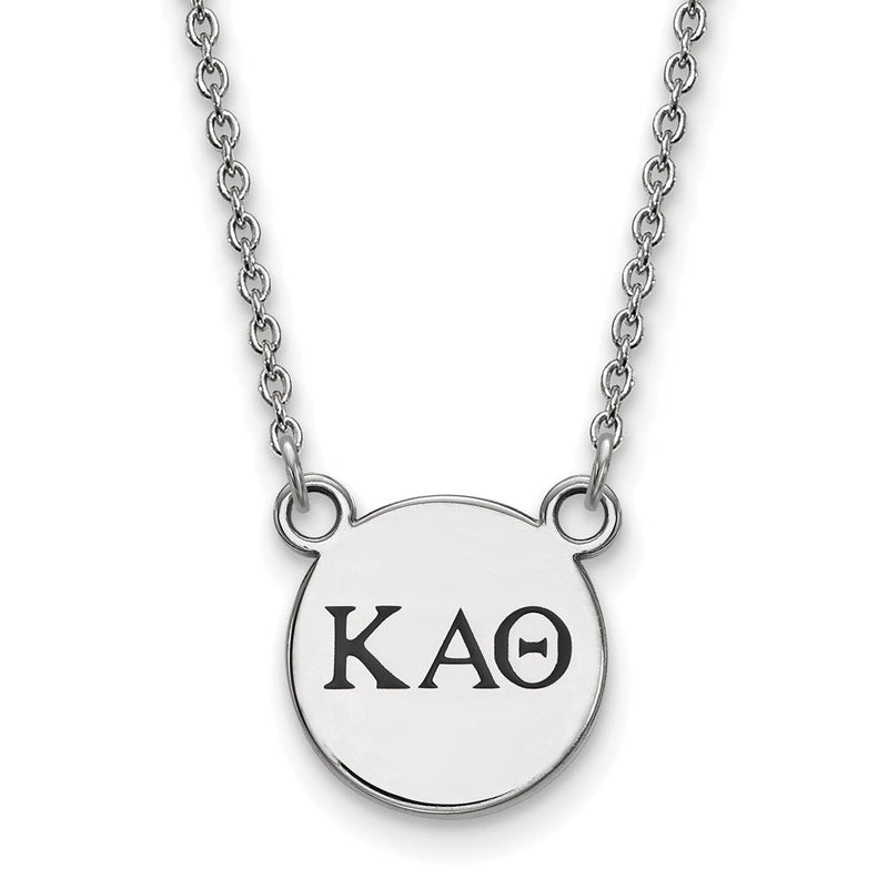 Sterlingsilber Rhodiniert Logoart Kappa Alpha Theta Sorority Greek Buchstaben Klein Schwarz Emaille Anhänger 18 Zoll Halskette