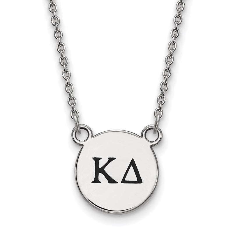 Sterlingsilber Rhodiniert Logoart Kappa Delta Sorority Greek Buchstaben Klein Schwarz Emaille Anhänger 18 Zoll Halskette