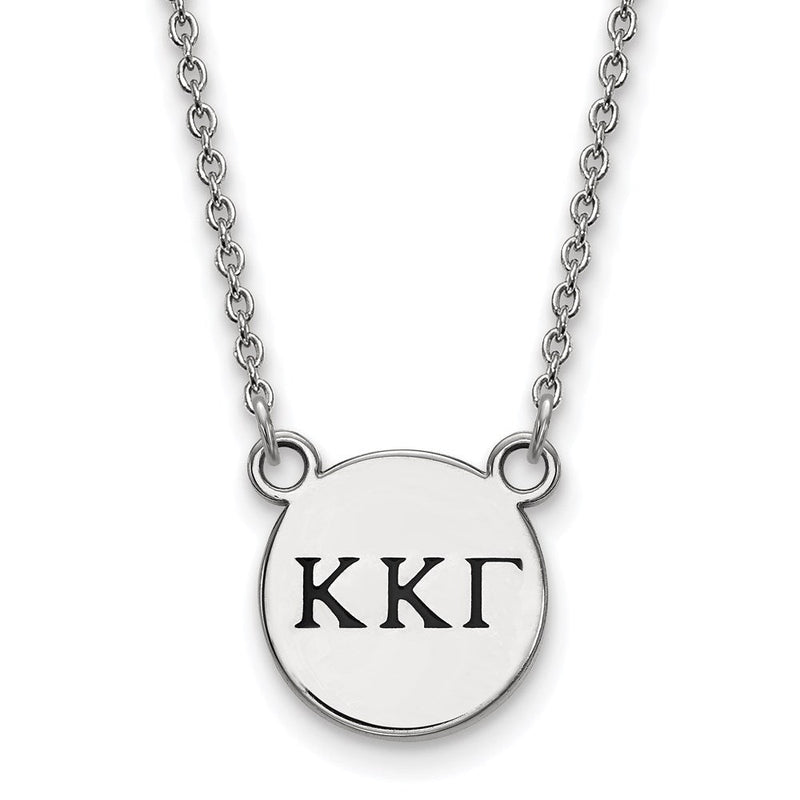 Sterlingsilber Rhodiniert Logoart Kappa Gamma Sorority Greek Buchstaben Klein Schwarz Emaille Anhänger 18 Zoll Halskette
