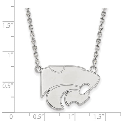 Sterlingsilber Rhodiniert Logoart Kansas State University Wildkatze Groß Anhänger 18 Zoll Halskette