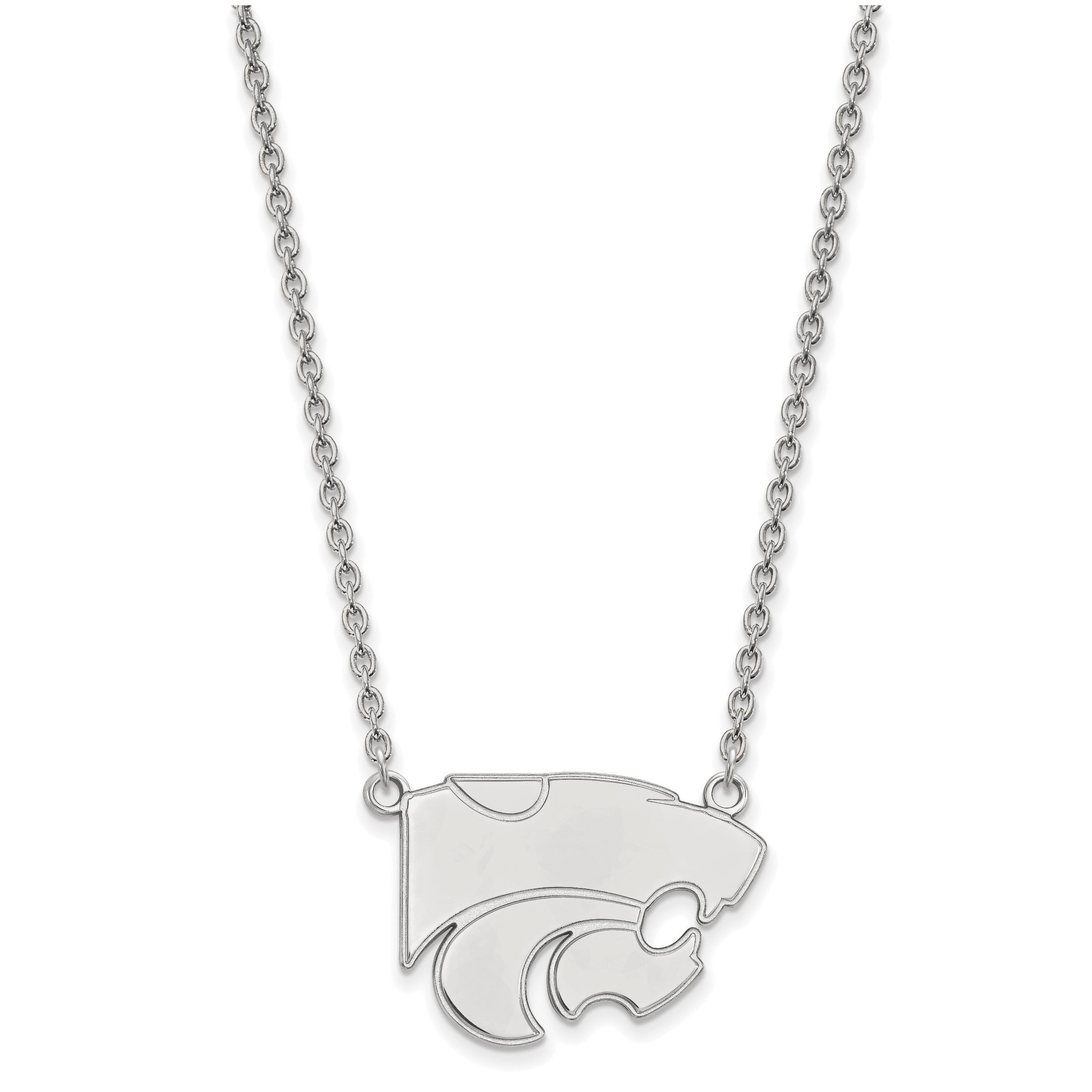 Sterlingsilber Rhodiniert Logoart Kansas State University Wildkatze Groß Anhänger 18 Zoll Halskette