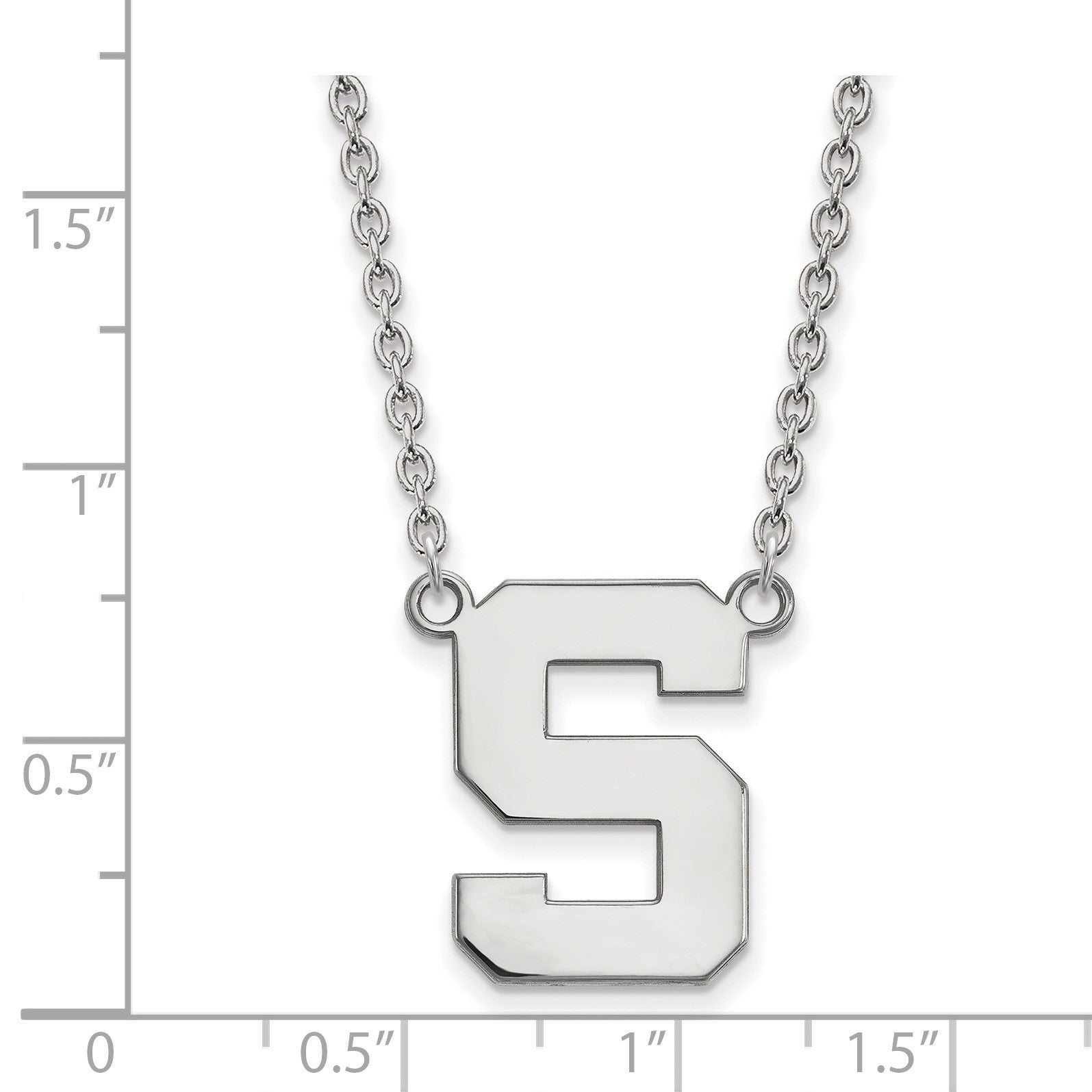 Sterlingsilber Rhodiniert Logoart Michigan State University Buchstabe S Groß Anhänger 18 Zoll Halskette