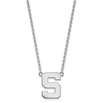 14K Weißgold Logoart Michigan State University Buchstabe S Groß Anhänger 18 Zoll Halskette