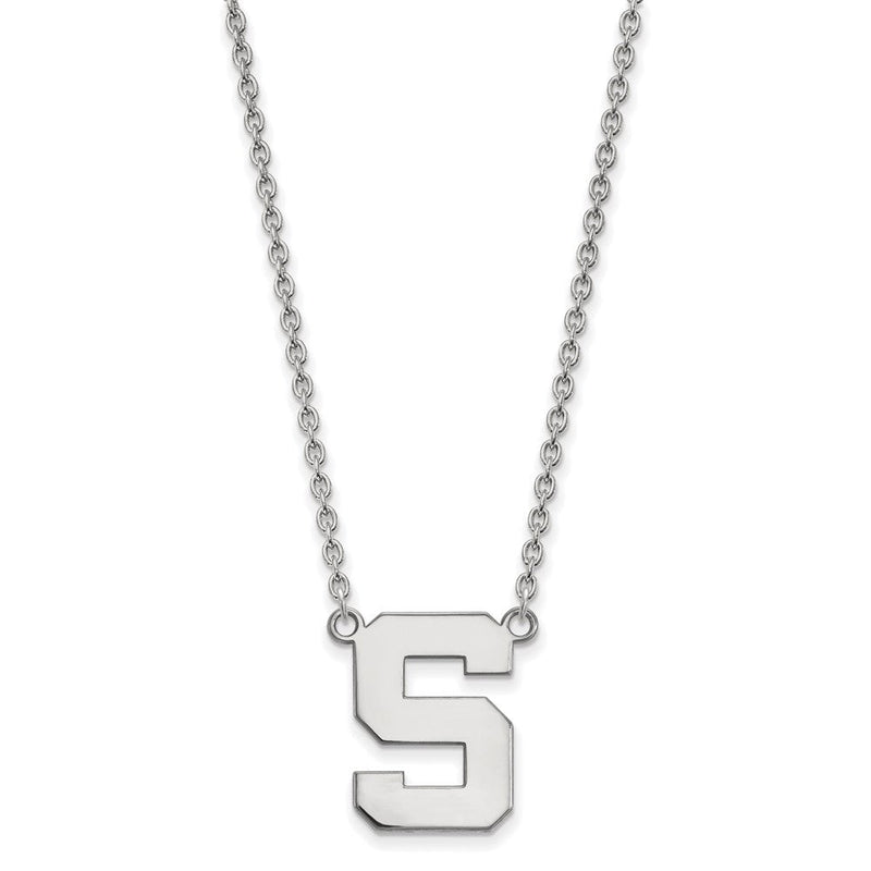 14K Weißgold Logoart Michigan State University Buchstabe S Groß Anhänger 18 Zoll Halskette