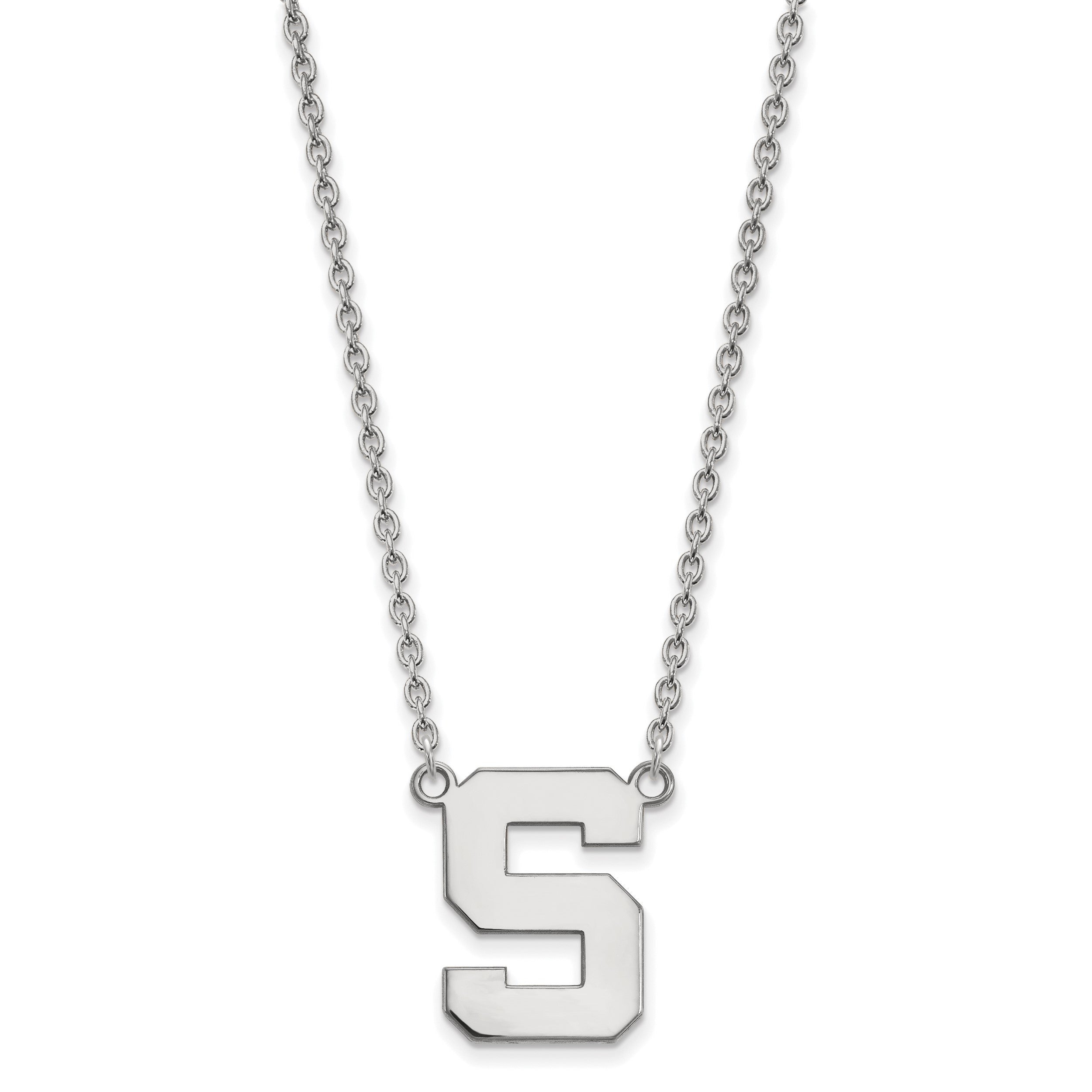 Sterlingsilber Rhodiniert Logoart Michigan State University Buchstabe S Groß Anhänger 18 Zoll Halskette