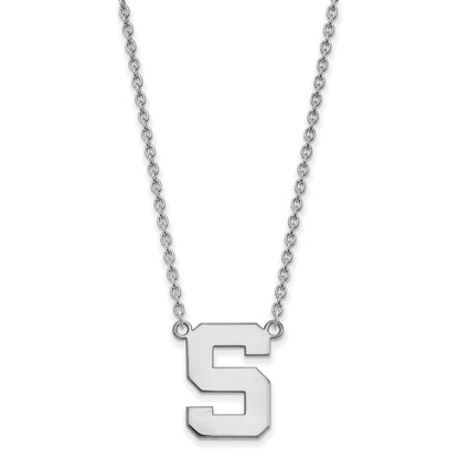 Sterlingsilber Rhodiniert Logoart Michigan State University Buchstabe S Groß Anhänger 18 Zoll Halskette