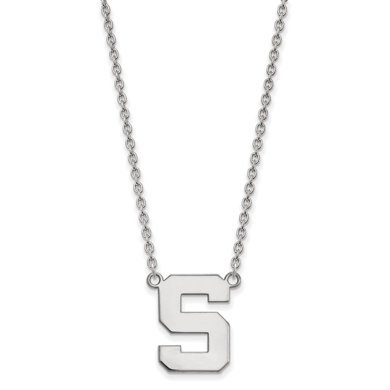 Sterlingsilber Rhodiniert Logoart Michigan State University Buchstabe S Groß Anhänger 18 Zoll Halskette