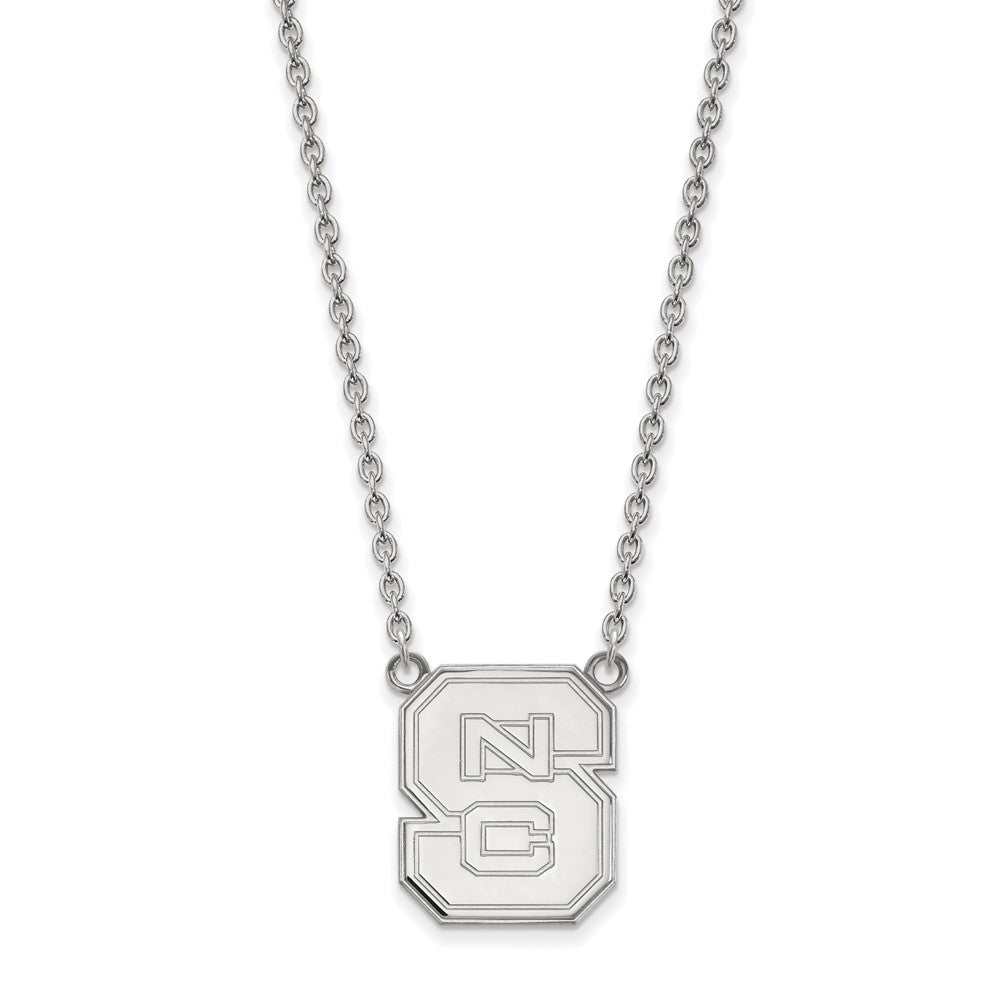 14K Weißgold Logoart North Carolina State University N C S Groß Anhänger 18 Zoll Halskette