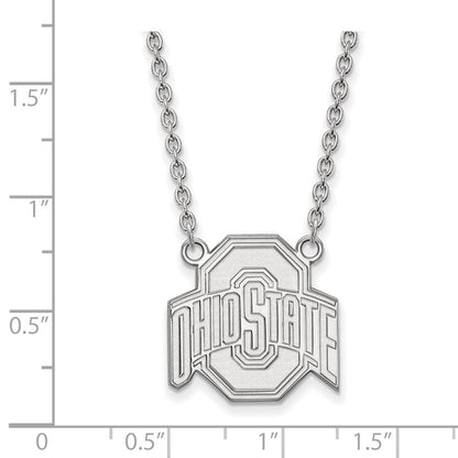Sterlingsilber Rhodiniert Logoart The Ohio State University Groß Anhänger 18 Zoll Halskette