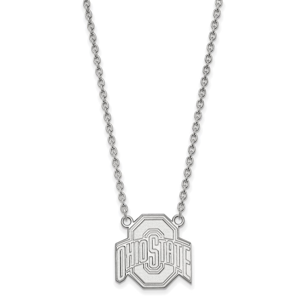 Sterlingsilber Rhodiniert Logoart The Ohio State University Groß Anhänger 18 Zoll Halskette