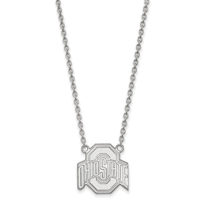 Sterlingsilber Rhodiniert Logoart The Ohio State University Groß Anhänger 18 Zoll Halskette
