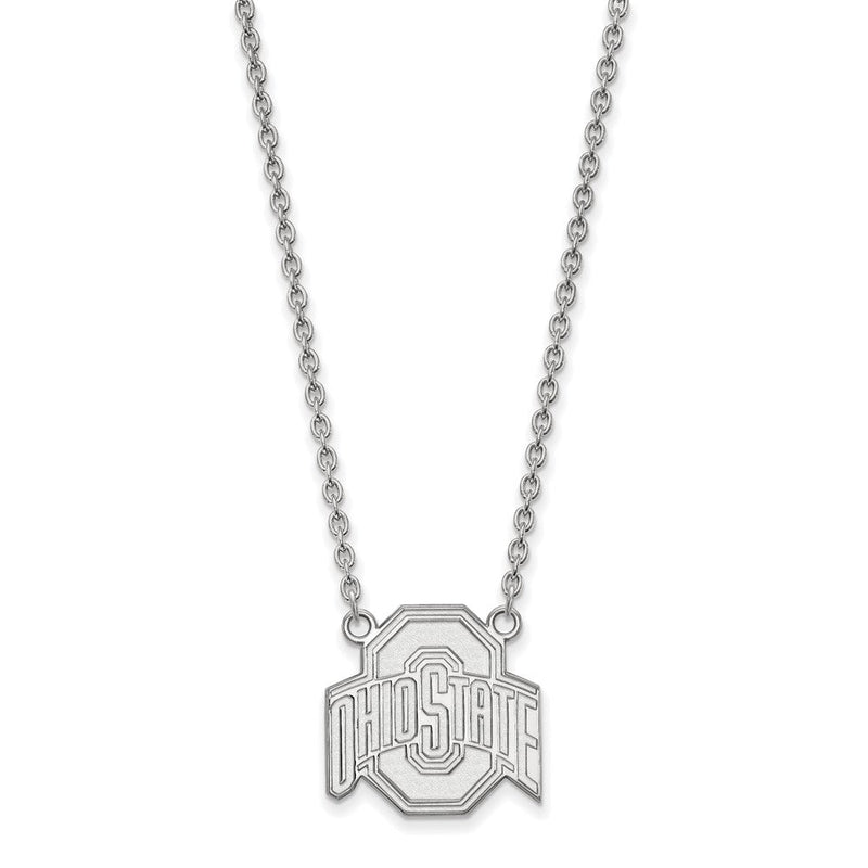 Sterlingsilber Rhodiniert Logoart The Ohio State University Groß Anhänger 18 Zoll Halskette