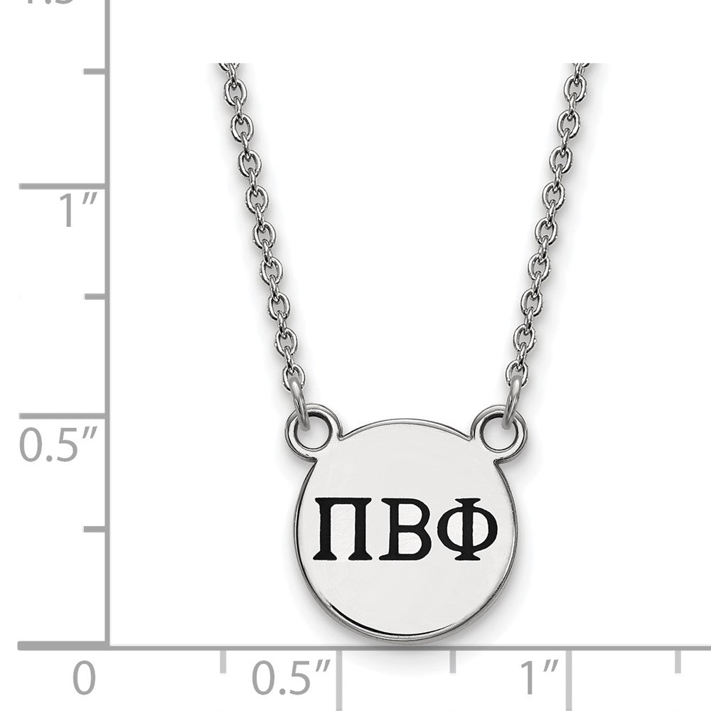 Sterlingsilber Rhodiniert Logoart Pi Beta Phi Sorority Greek Buchstaben Klein Schwarz Emaille Anhänger 18 Zoll Halskette