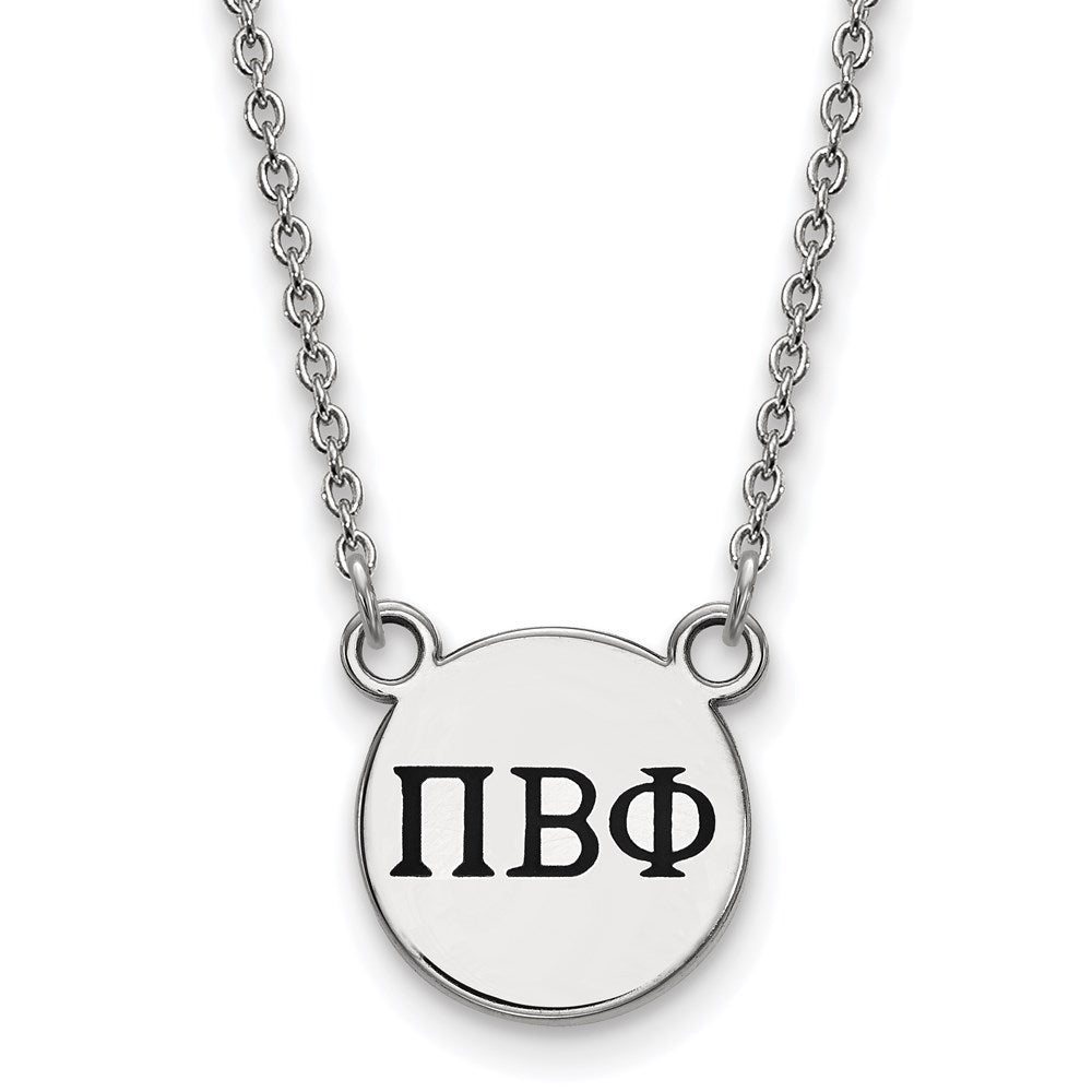 Sterlingsilber Rhodiniert Logoart Pi Beta Phi Sorority Greek Buchstaben Klein Schwarz Emaille Anhänger 18 Zoll Halskette