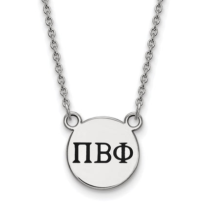 Sterlingsilber Rhodiniert Logoart Pi Beta Phi Sorority Greek Buchstaben Klein Schwarz Emaille Anhänger 18 Zoll Halskette