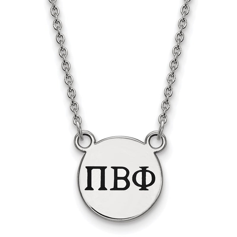 Sterlingsilber Rhodiniert Logoart Pi Beta Phi Sorority Greek Buchstaben Klein Schwarz Emaille Anhänger 18 Zoll Halskette