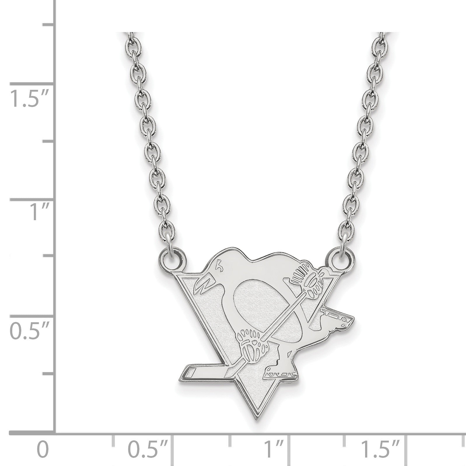 Sterlingsilber Rhodiniert Nhl Logoart Pittsburgh Penguins Groß Anhänger 18 Zoll Halskette