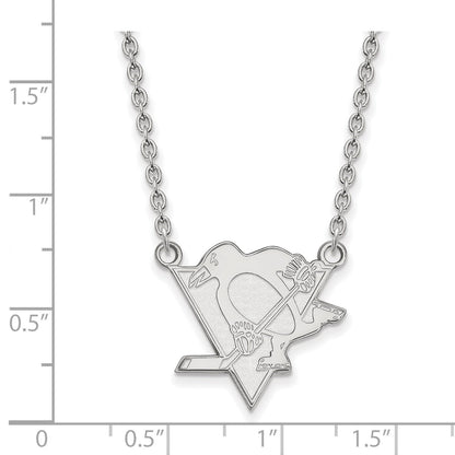 Sterlingsilber Rhodiniert Nhl Logoart Pittsburgh Penguins Groß Anhänger 18 Zoll Halskette