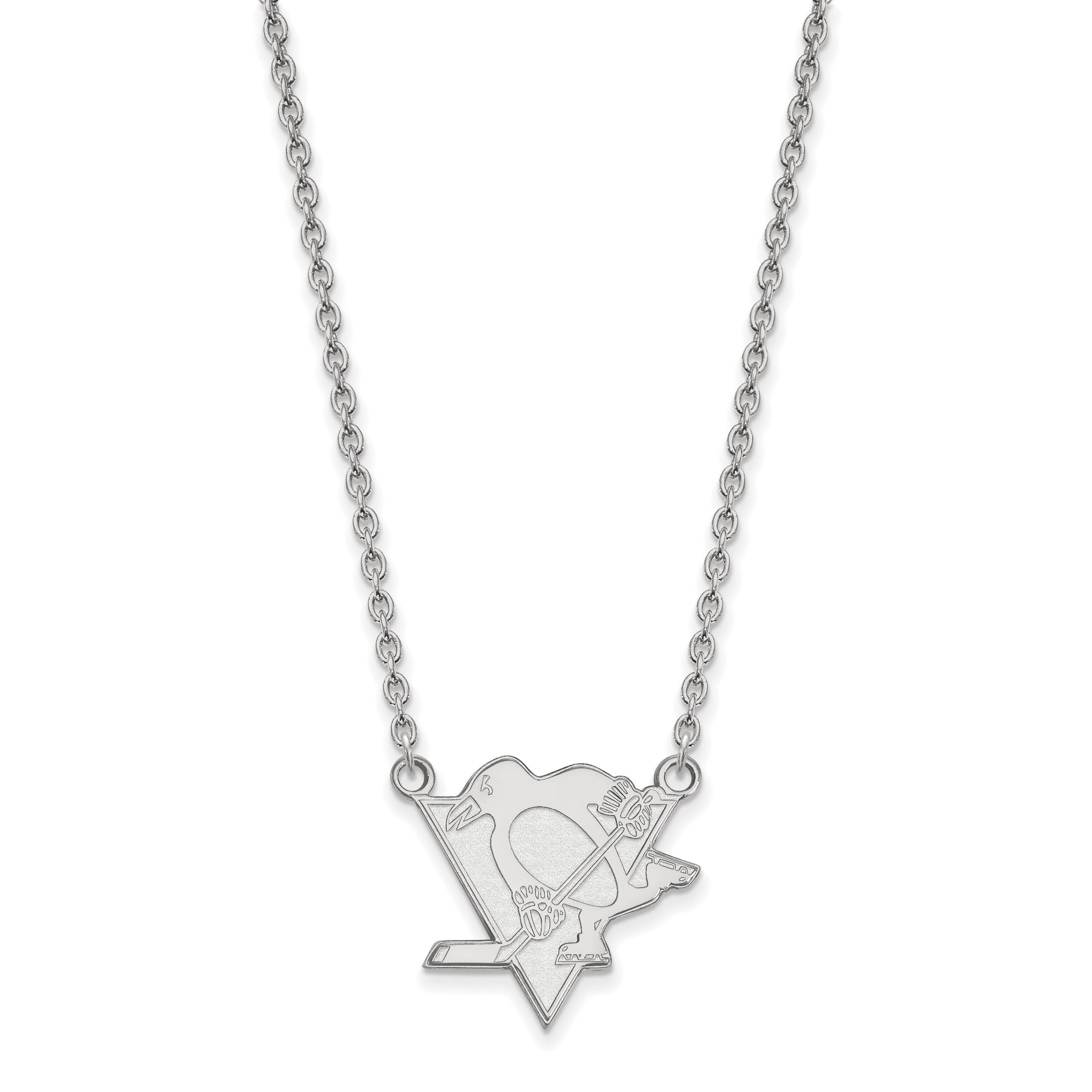 Sterlingsilber Rhodiniert Nhl Logoart Pittsburgh Penguins Groß Anhänger 18 Zoll Halskette
