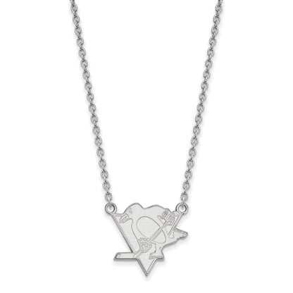 Sterlingsilber Rhodiniert Nhl Logoart Pittsburgh Penguins Groß Anhänger 18 Zoll Halskette