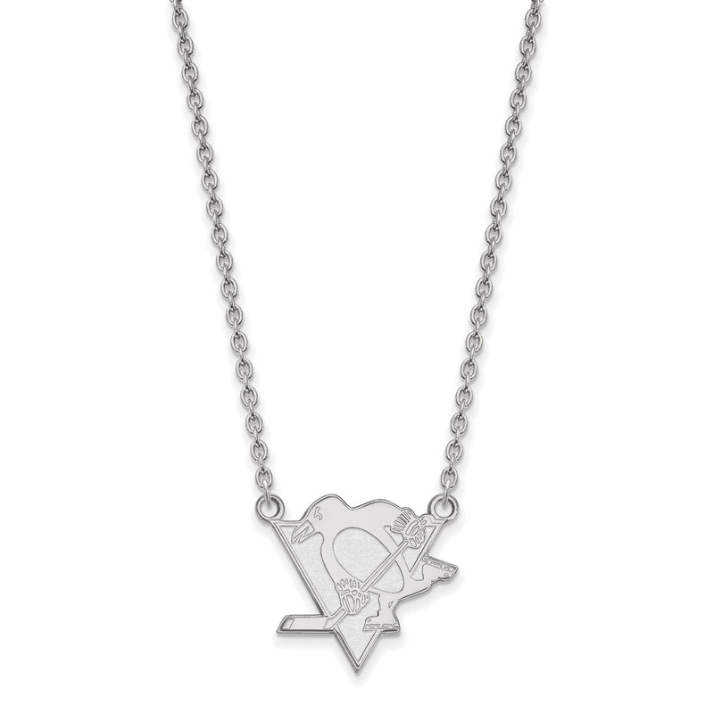 Sterlingsilber Rhodiniert Nhl Logoart Pittsburgh Penguins Groß Anhänger 18 Zoll Halskette