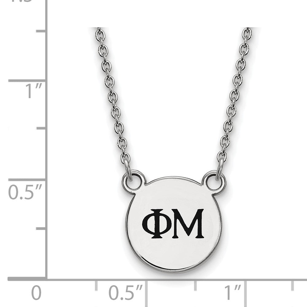 Sterlingsilber Rhodiniert Logoart Phi Mu Sorority Greek Buchstaben Extra Klein Schwarz Emaille Anhänger 18 Zoll Halskette