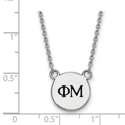 Sterlingsilber Rhodiniert Logoart Phi Mu Sorority Greek Buchstaben Extra Klein Schwarz Emaille Anhänger 18 Zoll Halskette