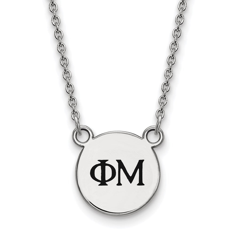Sterlingsilber Rhodiniert Logoart Phi Mu Sorority Greek Buchstaben Extra Klein Schwarz Emaille Anhänger 18 Zoll Halskette