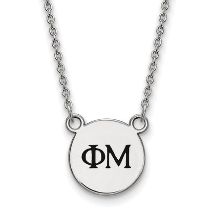 Sterlingsilber Rhodiniert Logoart Phi Mu Sorority Greek Buchstaben Extra Klein Schwarz Emaille Anhänger 18 Zoll Halskette