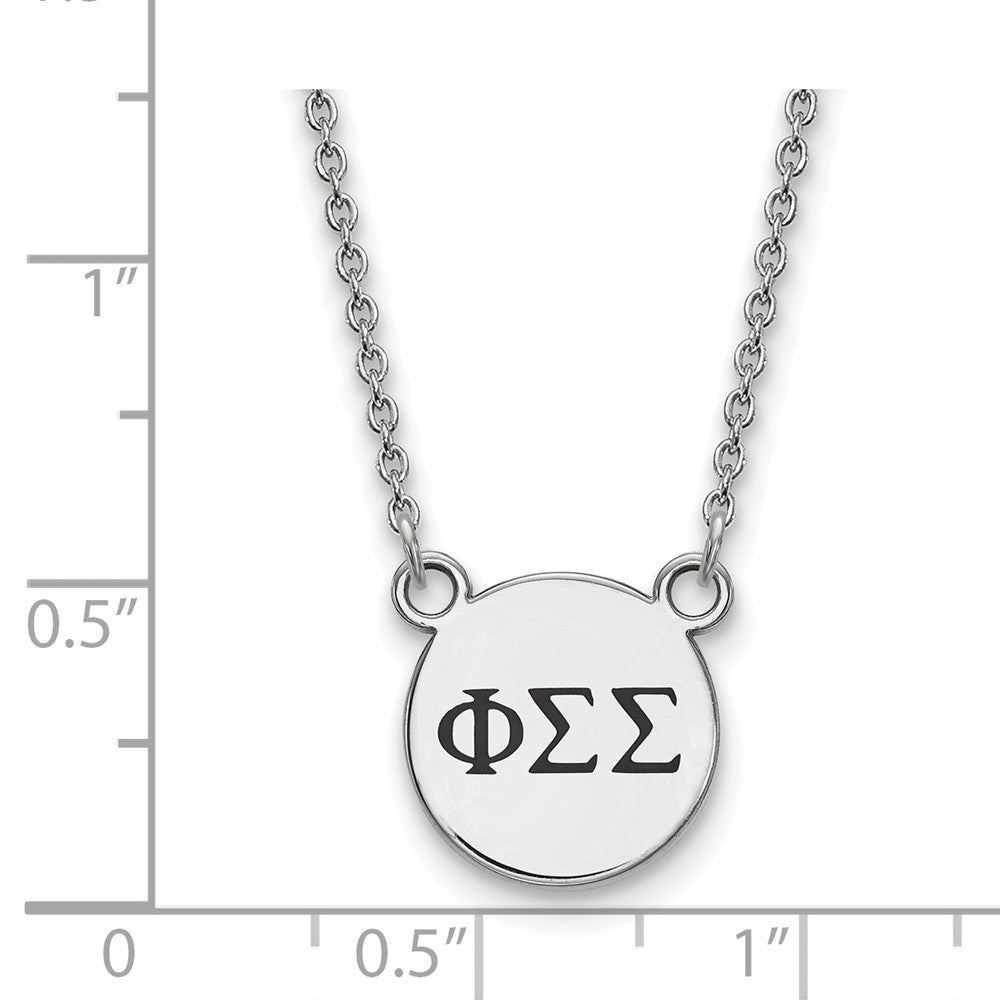 Sterlingsilber Rhodiniert Logoart Phi Sigma Sorority Greek Buchstaben Klein Schwarz Emaille Anhänger 18 Zoll Halskette