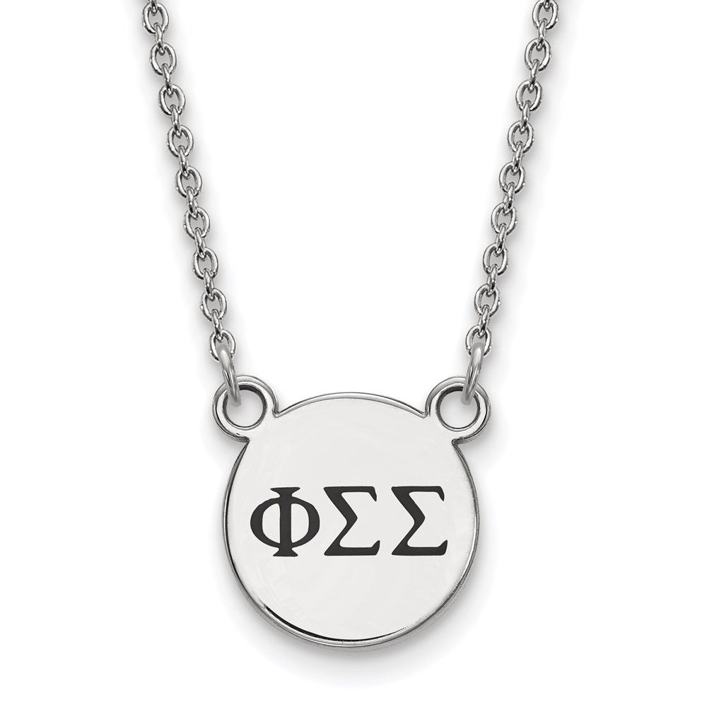 Sterlingsilber Rhodiniert Logoart Phi Sigma Sorority Greek Buchstaben Klein Schwarz Emaille Anhänger 18 Zoll Halskette