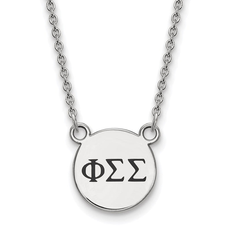 Sterlingsilber Rhodiniert Logoart Phi Sigma Sorority Greek Buchstaben Klein Schwarz Emaille Anhänger 18 Zoll Halskette