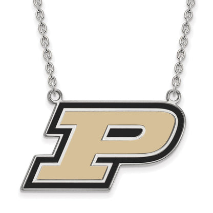 Sterlingsilber Rhodiniert Logoart Purdue University Buchstabe P Groß Emailliert Anhänger 18 Zoll Halskette
