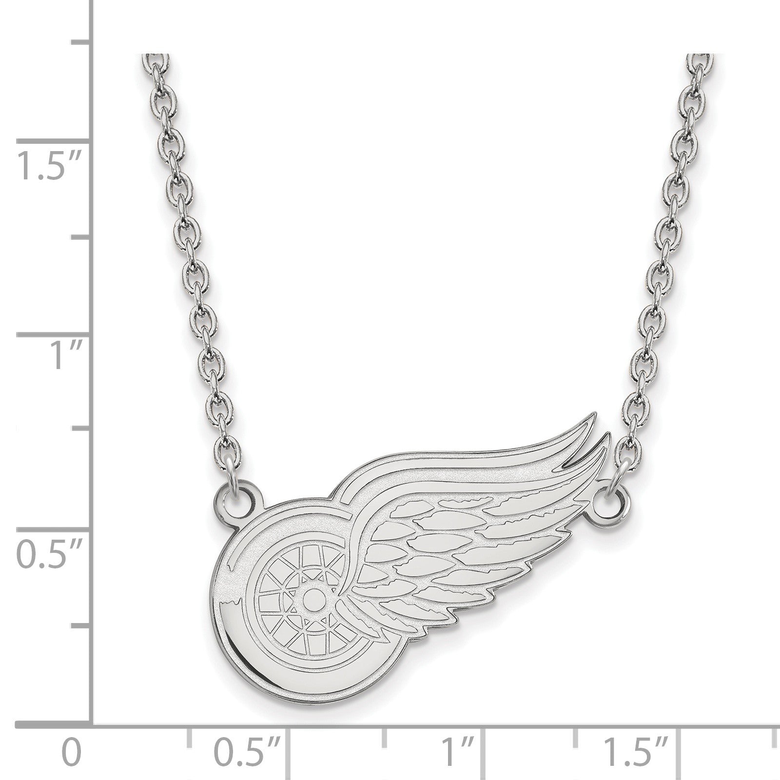 10K Weißgold Nhl Logoart Detroit Rot Flügel Groß Anhänger 18 Zoll Halskette