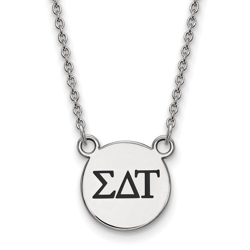 Sterlingsilber Rhodiniert Logoart Sigma Delta Tau Sorority Greek Buchstaben Klein Schwarz Emaille Anhänger 18 Zoll Halskette