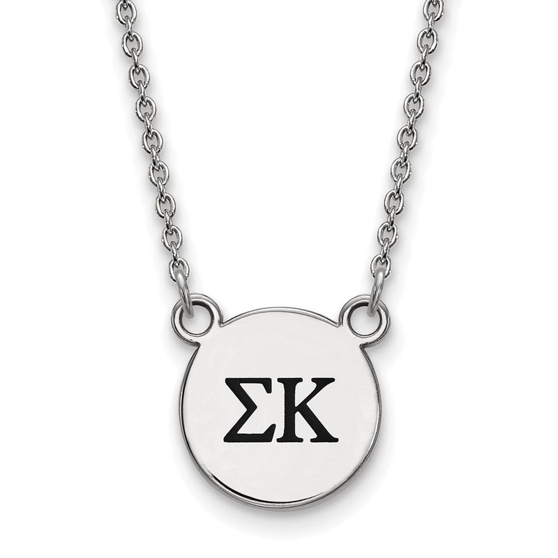 Sterlingsilber Rhodiniert Logoart Sigma Kappa Sorority Greek Buchstaben Klein Schwarz Emaille Anhänger 18 Zoll Halskette