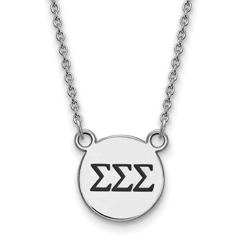 Sterlingsilber Rhodiniert Logoart Sigma Sorority Greek Buchstaben Klein Schwarz Emaille Anhänger 18 Zoll Halskette