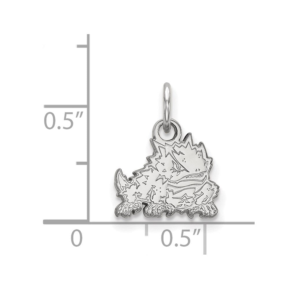 Sterlingsilber Rhodiniert Logoart Texas Christlich University Gehörnt Frosch Extra Klein Anhänger