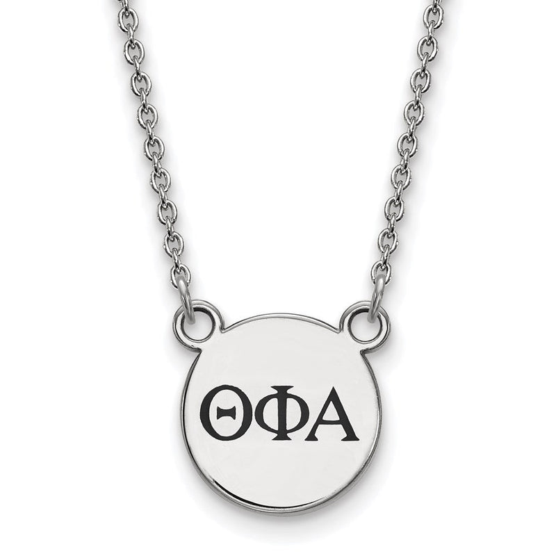 Sterlingsilber Rhodiniert Logoart Theta Phi Alpha Sorority Greek Buchstaben Klein Schwarz Emaille Anhänger 18 Zoll Halskette