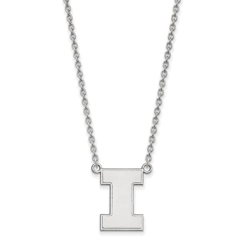 14K Weißgold Logoart University Of Illinois Buchstabe I Groß Anhänger 18 Zoll Halskette