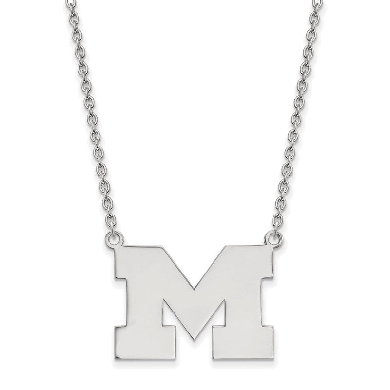 Sterlingsilber Rhodiniert Logoart University Of Michigan Buchstabe M Groß Anhänger 18 Zoll Halskette