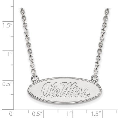 10K Weißgold Logoart University Of Mississippi Ole Miss Groß Oval Anhänger 18 Zoll Halskette