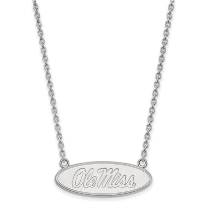 10K Weißgold Logoart University Of Mississippi Ole Miss Groß Oval Anhänger 18 Zoll Halskette
