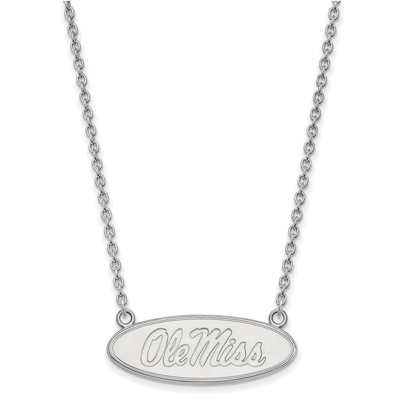 10K Weißgold Logoart University Of Mississippi Ole Miss Groß Oval Anhänger 18 Zoll Halskette