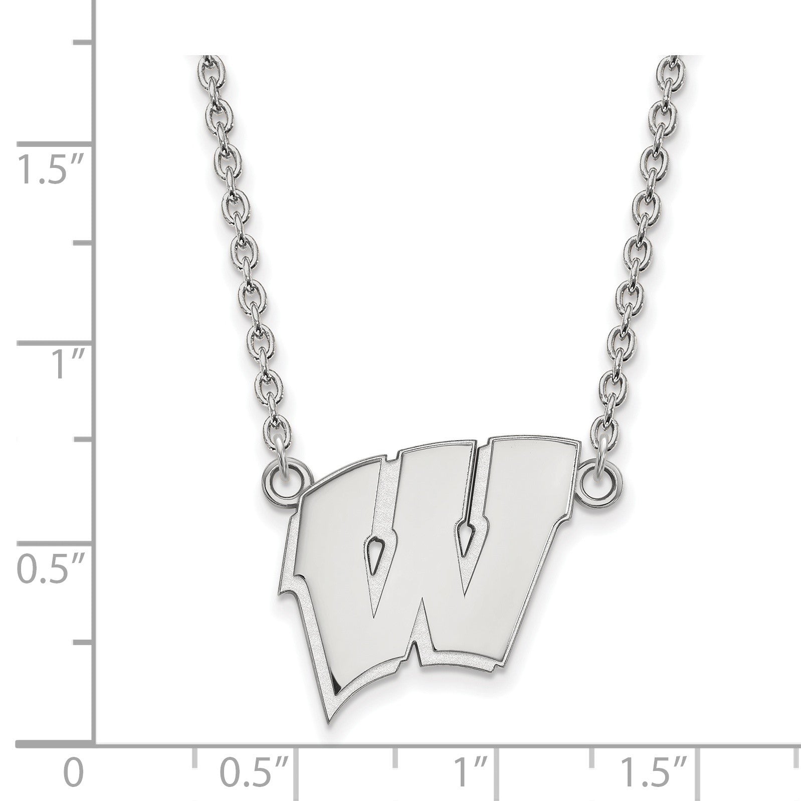 14K Weißgold Logoart University Of Wisconsin Buchstabe W Groß Anhänger 18 Zoll Halskette