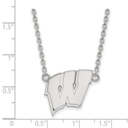 14K Weißgold Logoart University Of Wisconsin Buchstabe W Groß Anhänger 18 Zoll Halskette