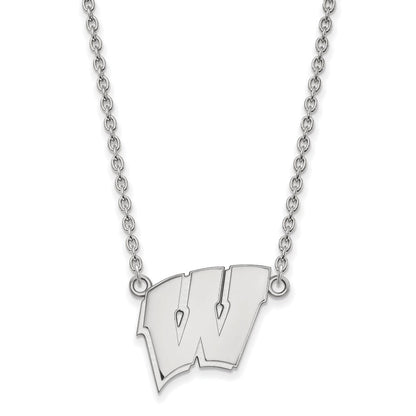 14K Weißgold Logoart University Of Wisconsin Buchstabe W Groß Anhänger 18 Zoll Halskette